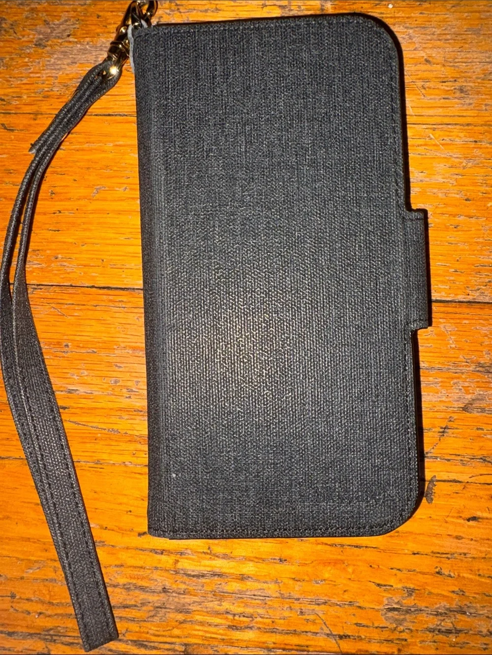 Apple Black Fabric Wallet Phone Case with Wrist Strap